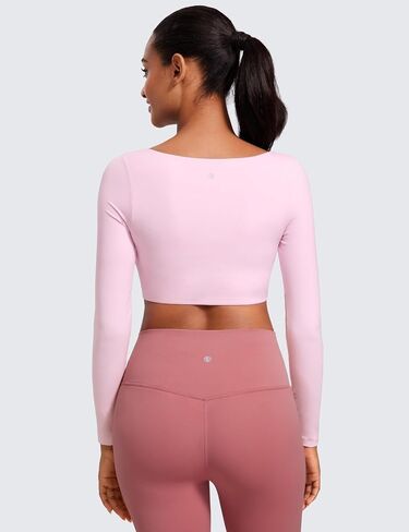 CRZ YOGA Butterluxe Double Lined Long Sleeve Yoga Shirts for Women V Neck Cropped Casual Shirt Tight Crop Fitted Tops in Saudi Arabia