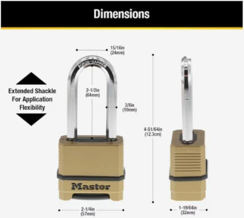 قفل ماستر لوك شديد التحمل للاستخدام الخارجي وقابل لإعادة الضبط، بعرض 2-1/4 بوصة × تكبل 2-1/2 بوصة in Kuwait