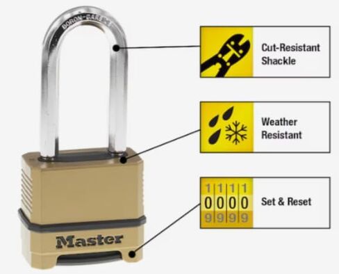 قفل ماستر لوك شديد التحمل للاستخدام الخارجي وقابل لإعادة الضبط، بعرض 2-1/4 بوصة × تكبل 2-1/2 بوصة in Kuwait
