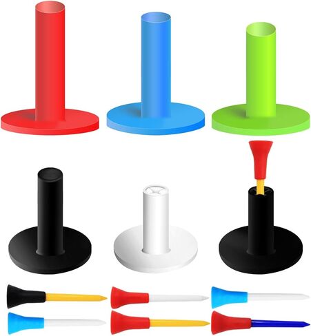 FINGER TEN Golf Tees Driving Range Tee Rubber Tees for Golf Mats Value 6 Rubber Tees and 6 Driver Tees 2 3/4 Inch Easy to Find Mixed Size 3.13" 3" 2.75" 2.25" 1.5" (Colorful) in Kuwait