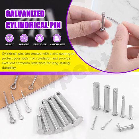 Swpeet 51Pcs 18 Size M5 M6 M8 M10 M12 Zinc Plated Clevis Pins with Cotter Pin Assortment Kit, Single Hole Flat Head Clevis Pins Split Pins Hairpin Cotter Pin Fitting Hole Location Pin Clips Fastener in Saudi Arabia