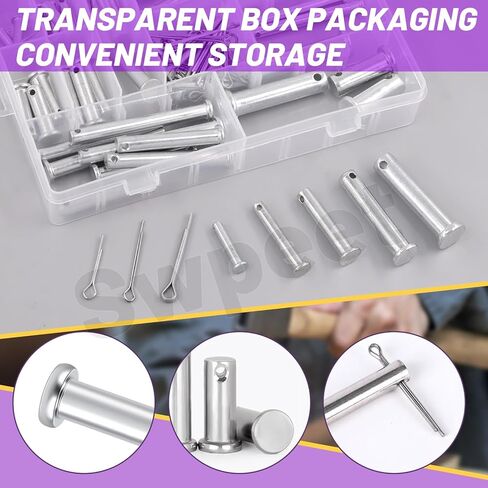 Swpeet 51Pcs 18 Size M5 M6 M8 M10 M12 Zinc Plated Clevis Pins with Cotter Pin Assortment Kit, Single Hole Flat Head Clevis Pins Split Pins Hairpin Cotter Pin Fitting Hole Location Pin Clips Fastener in Saudi Arabia