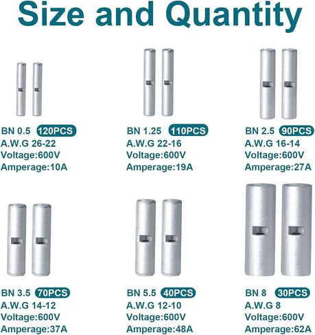 100PCS Non Insulated Butt Connectors, 16 to 14 AWG Wire Butt Connectors, Butt Connector, Non Insulated Wire Connectors for Auto, Ship, DIY in Saudi Arabia