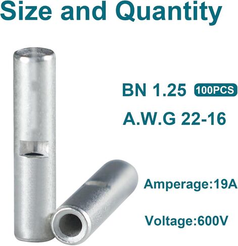 100PCS Non Insulated Butt Connectors, 16 to 14 AWG Wire Butt Connectors, Butt Connector, Non Insulated Wire Connectors for Auto, Ship, DIY in Saudi Arabia