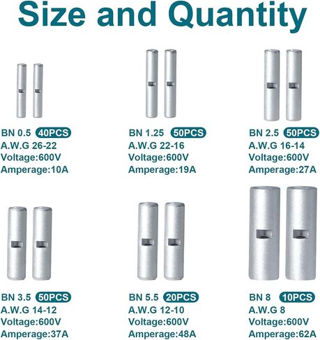 100PCS Non Insulated Butt Connectors, 16 to 14 AWG Wire Butt Connectors, Butt Connector, Non Insulated Wire Connectors for Auto, Ship, DIY in Saudi Arabia