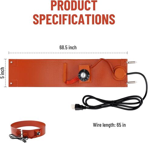 Metal Drum Heater Barrel Band for 55 Gallon Oil Drum, 1200 Watt 120 Volt, Temperature Controller Band Heater Pail Heater with Thermostat, 5 x 68.5 inches in Kuwait