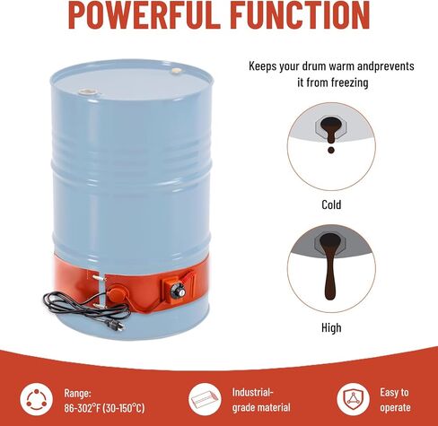 Metal Drum Heater Barrel Band for 55 Gallon Oil Drum, 1200 Watt 120 Volt, Temperature Controller Band Heater Pail Heater with Thermostat, 5 x 68.5 inches in Kuwait