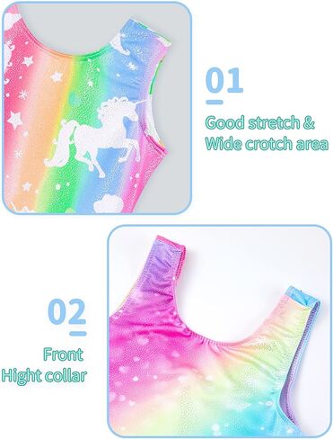 Nymphperi 2 Packs Gymnastics Leotard for Girls Sparkle Biketards with Shorts Kids Sleeveless Unitard One-Piece Dancewear in Kuwait