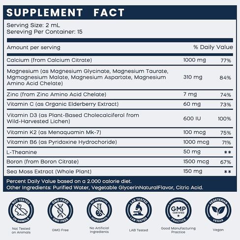(4 Pack) 10 In 1 Calcium Magnesium Zinc Supplement, Magnesium Glycinate complex Liquid Drops With Vitamin D3 K2 B6, Vegan Calcium Citrate Bone & Immune health Support, Sleep & Cramps, Boron, 1 Fl Oz in Saudi Arabia