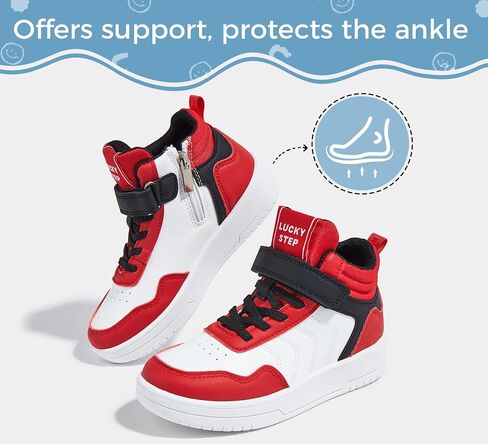 LUCKY STEP Kids High Top Sneakers Fashion Basketball Tennis Shoes Skyhigh Running Sports Ankle Boots Hook and Loop Casual Walking Shoe for Boys Girls in Kuwait