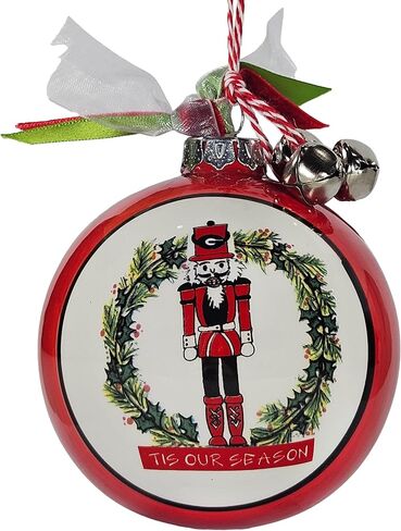 University of Georgia Bulldogs Ceramic Ball Ornament - Team Logo & Kick Off Design w/Ribbon & Bells by Magnolia Lane - Christmas Decoration, Gift for UGA Students, Alumni - for Home, Dorm Decor in Saudi Arabia