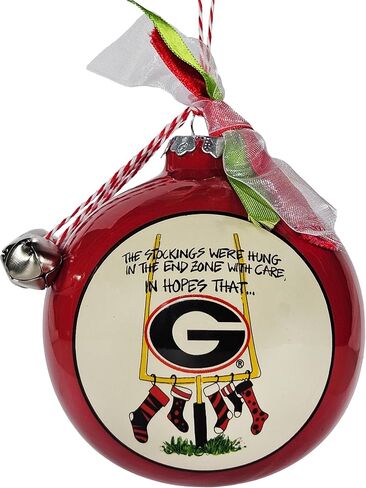 University of Georgia Bulldogs Ceramic Ball Ornament - Team Logo & Kick Off Design w/Ribbon & Bells by Magnolia Lane - Christmas Decoration, Gift for UGA Students, Alumni - for Home, Dorm Decor in Saudi Arabia