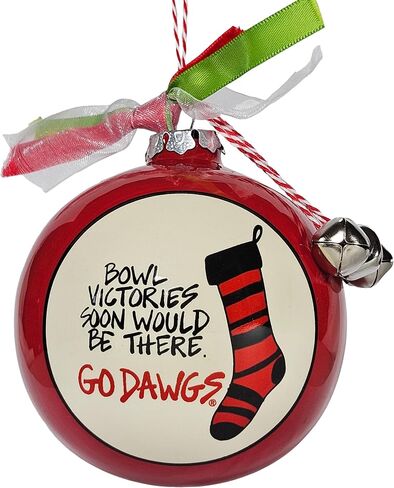 University of Georgia Bulldogs Ceramic Ball Ornament - Team Logo & Kick Off Design w/Ribbon & Bells by Magnolia Lane - Christmas Decoration, Gift for UGA Students, Alumni - for Home, Dorm Decor in Saudi Arabia
