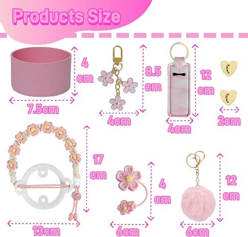 Accessories for Stanley Cup,1 Boho Strap for Stanley Tumbler 40oz,1 Siliocne Water Bottle Boot,1 Straw Cover for Stanley,2 Charms Hooks,1 Lip Balm Holder Bag,1 Pompom Ball,1 Flower Charm(white) in Saudi Arabia