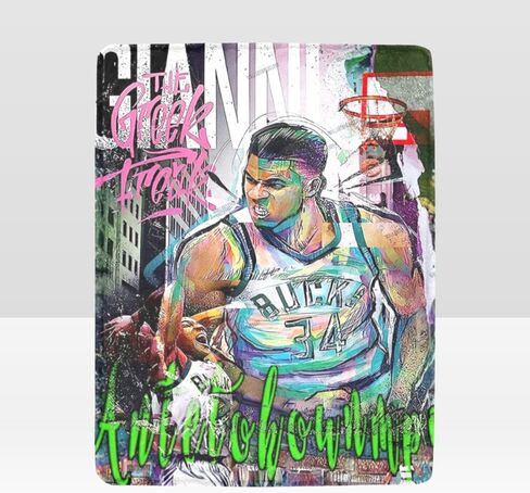 Giannis Blanket Lightweight Soft Flannel Antetokounmpo Graffiti Basketball Living Room Bedroom Sofa Decoration Sports Fan (B,40x50-Inch) in Saudi Arabia