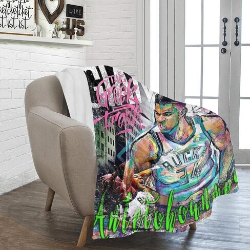 Giannis Blanket Lightweight Soft Flannel Antetokounmpo Graffiti Basketball Living Room Bedroom Sofa Decoration Sports Fan (B,40x50-Inch) in Saudi Arabia