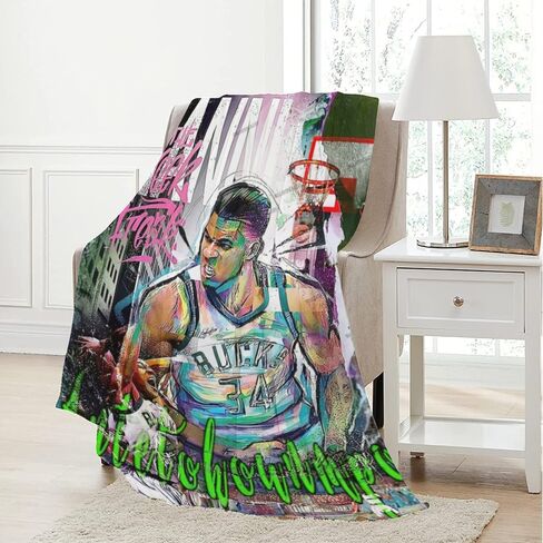Giannis Blanket Lightweight Soft Flannel Antetokounmpo Graffiti Basketball Living Room Bedroom Sofa Decoration Sports Fan (B,40x50-Inch) in Saudi Arabia