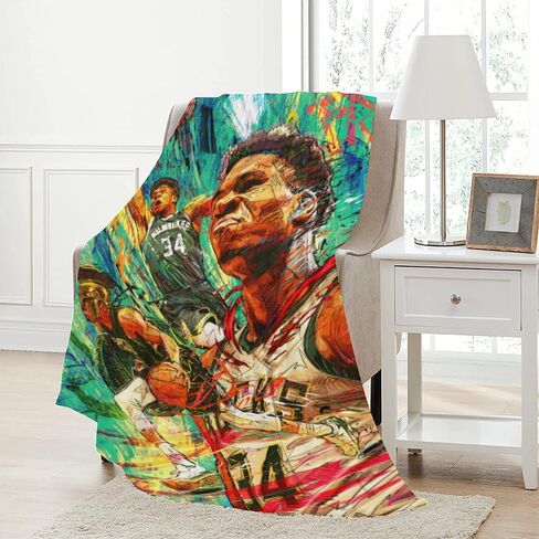 Giannis Blanket Lightweight Soft Flannel Antetokounmpo Graffiti Basketball Living Room Bedroom Sofa Decoration Sports Fan (B,40x50-Inch) in Saudi Arabia