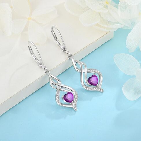 Inpasne Dangle Drop Earrings for Women 925 Sterling Silver Infinity Leverback Earrings with Birthstone Twisted Jewelry Gifts for Women Mom Her Wife Girlfriend Daughter in Kuwait