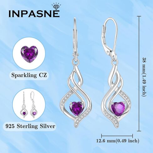 Inpasne Dangle Drop Earrings for Women 925 Sterling Silver Infinity Leverback Earrings with Birthstone Twisted Jewelry Gifts for Women Mom Her Wife Girlfriend Daughter in Kuwait