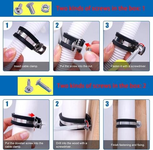 Twidec/50PCS 1/2 Inch Cable Clamp 304 Stainless Steel Rubber Coated Cushion Pipe Clamps,Metal Clamp,With Metal Rubber Clips For Automotive Wire Tube Pipe Clamps N-056-1/2 in Kuwait