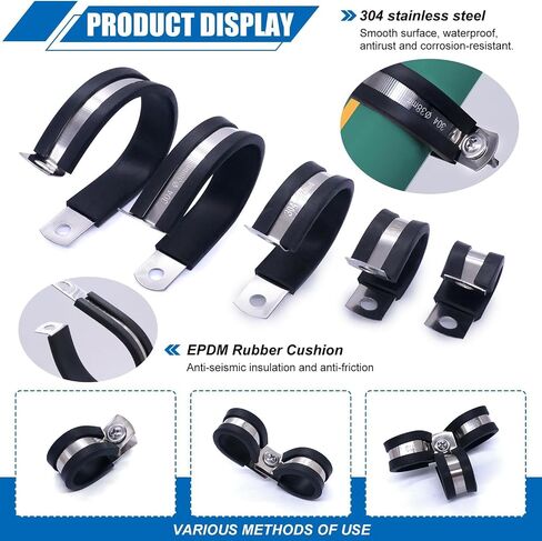 Twidec/50PCS 1/2 Inch Cable Clamp 304 Stainless Steel Rubber Coated Cushion Pipe Clamps,Metal Clamp,With Metal Rubber Clips For Automotive Wire Tube Pipe Clamps N-056-1/2 in Kuwait