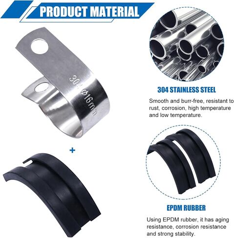 Twidec/50PCS 1/2 Inch Cable Clamp 304 Stainless Steel Rubber Coated Cushion Pipe Clamps,Metal Clamp,With Metal Rubber Clips For Automotive Wire Tube Pipe Clamps N-056-1/2 in Kuwait