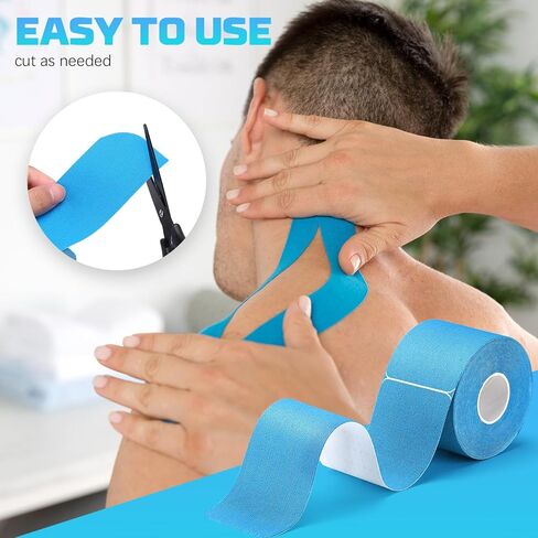 شريط علم الحركة، 4 لفات شريط رياضي مرن مقاوم للماء شريط رياضي 2 بوصة × 16.4 قدم 80 قطعة شرائط مقطوعة مسبقًا مع مقص لدعم المفاصل لاستعادة العضلات in Kuwait