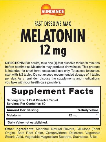 صندانس ميلاتونين 12 ملغ | 60 قرص سريع الذوبان | نكهة التوت الطبيعية | مكمل غذائي نباتي وغير معدل وراثيًا وخالي من الغلوتين in Kuwait