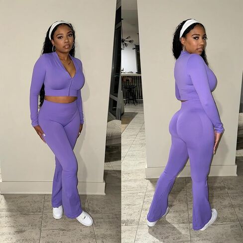 طقم بدلة رياضية نسائية من Molilove مكون من 3 قطع بدون أكمام وسحاب وأكمام طويلة وسترة قصيرة وسراويل طويلة مضيئة طقم رياضي للتمرين in Saudi Arabia