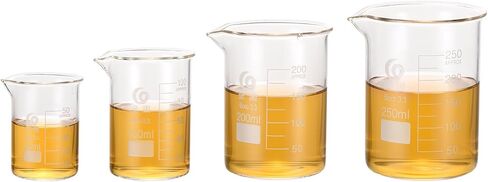 PATIKIL 50/100/250/500ml Low Form Glass Beaker, 4Pcs 3.3 Borosilicate Glass Beakers Graduated Measuring Cup with Spout for Lab Experiment, Cooking and Baking, Clear in Saudi Arabia