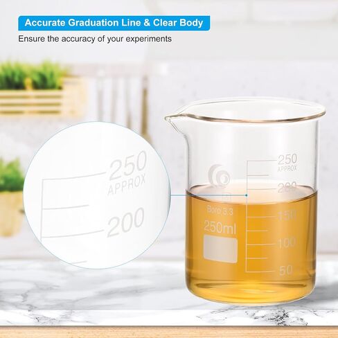 PATIKIL 50/100/250/500ml Low Form Glass Beaker, 4Pcs 3.3 Borosilicate Glass Beakers Graduated Measuring Cup with Spout for Lab Experiment, Cooking and Baking, Clear in Saudi Arabia