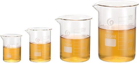 PATIKIL 50/100/250/500ml Low Form Glass Beaker, 4Pcs 3.3 Borosilicate Glass Beakers Graduated Measuring Cup with Spout for Lab Experiment, Cooking and Baking, Clear in Saudi Arabia