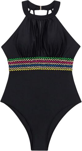 WDIRARA Women's Halter Cut Out Tie Back One Piece Swimsuit Chevron Tummy Control Bathing Suit in Saudi Arabia