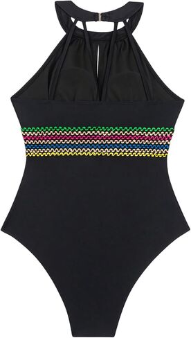 WDIRARA Women's Halter Cut Out Tie Back One Piece Swimsuit Chevron Tummy Control Bathing Suit in Saudi Arabia
