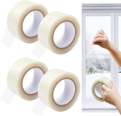Frienda 4 Rolls Transparent Window Weather Sealing Tape 2 Inch x 30 yd (90 Ft) Each Clear Window Seal Tape Isolation Window Insulation Kit Draft Moisture Resistant Sealing Tape for Outdoor Winter in Saudi Arabia
