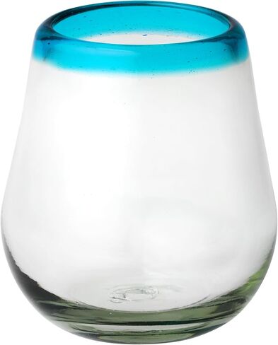 10 Strawberry Street Aqua Rim Stemless Wine Handblown Mexican Glass, Set of 6 in Kuwait
