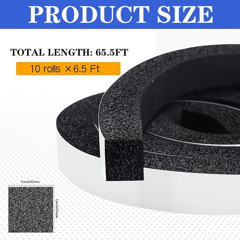 Pangda Adhesive Foam Weather Stripping 1 Inch W x 1 Inch T, Air Conditioner Window Seal Insulation Foam Tape Self Adhesive High Resilience for Doors (Black,65feet) in Saudi Arabia