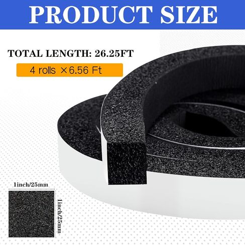 Pangda Adhesive Foam Weather Stripping 1 Inch W x 1 Inch T, Air Conditioner Window Seal Insulation Foam Tape Self Adhesive High Resilience for Doors (Black,65feet) in Saudi Arabia