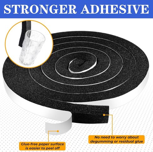 Pangda Adhesive Foam Weather Stripping 1 Inch W x 1 Inch T, Air Conditioner Window Seal Insulation Foam Tape Self Adhesive High Resilience for Doors (Black,65feet) in Saudi Arabia