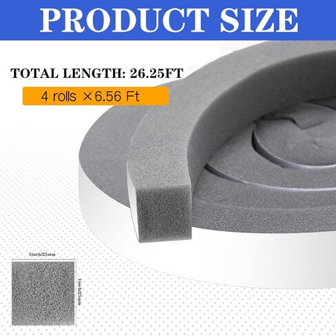 Pangda Adhesive Foam Weather Stripping 1 Inch W x 1 Inch T, Air Conditioner Window Seal Insulation Foam Tape Self Adhesive High Resilience for Doors (Black,65feet) in Saudi Arabia