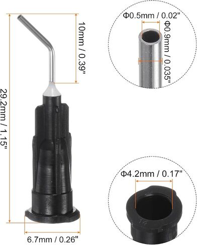 HARFINGTON 1000pcs Blunt Tip Dispensing Needles, 20 Gauge 45 Degrees Bent Dispensing Tips 0.4" End Angled Dispenser Needle with Luer Elbow Blunt Needle for Oil or Glue Applicator, Black in Saudi Arabia