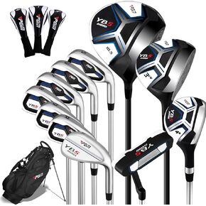PGM Men's Complete Golf Club Sets - 11 Pieces - 2 Wood (#1,3), 1 Hybrid (#4H), 7 Irons(#5,6,7,8,9,PW,SW), 1 Putter - Golf Stand Bag, Right Handed - Ideal for Beginners