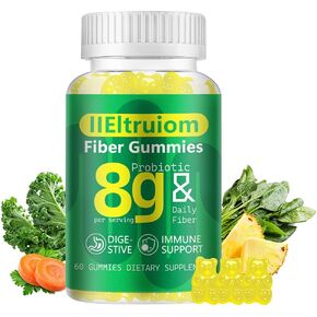 Fiber Supplement for Women, 8g of Soluble Fiber Gummies for Adults, Potassium & Vitamin K1 for Digestive & Regulate Bowel Movement, Vegan, Gelatin Free, 60 Count