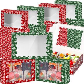 Gersoniel 48 Pcs Christmas Cookie Boxes with Window 8.6 x 6 x 2.5 Inch Bakery Xmas Treat Boxes for Gift Giving Red and Green Cupcake Candy Containers for Christmas Party Supplies (Stripe and Dot)