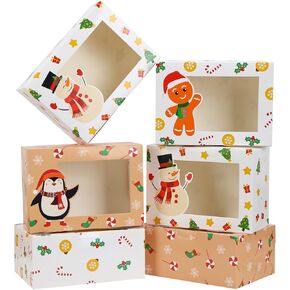 SUPERLELE 18pcs Christmas Cookie Boxes with Window, Christmas Containers for Gift Giving, Bakery Boxes 8.3x5.9x3.7in Treat Boxes for Xmas Party Favor Pastries, Cupcakes, Candy Gift Wrapping