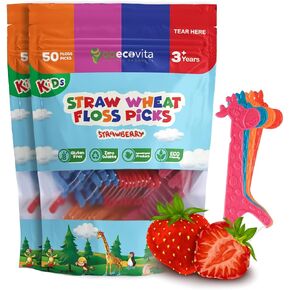 Biodegradable Kids Flossers - Dental Floss Picks for Children | Fluoride & Plastic-Free | Colorful & Fun Animal Floss Sticks | Eco Friendly, Vegan, Natural (Strawberry - 200 Pack)
