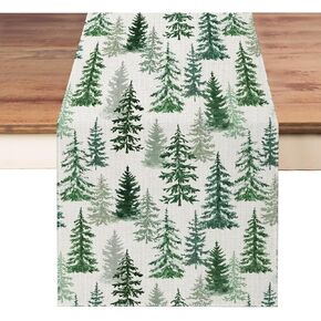 Christmas Winter Table Runner 13x72 Inch, Merry Christmas Green Pine Trees Table Decors for Seasonal Xmas Holiday Farmhouse Home Kitchen Dining Party