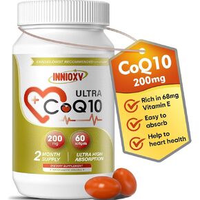 كبسولات هلامية 200 ملغ من CoQ10 لصحة القلب، مكمل قوي مضاد للأكسدة لصحة الأوعية الدموية، إنتاج الطاقة، مكملات غذائية CoQ10 عالية الامتصاص، 60 كبسولة هلامية