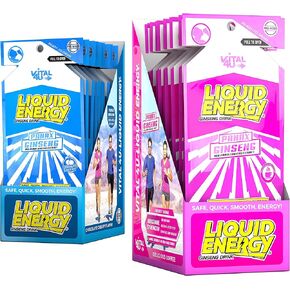 VITAL 4U® Liquid Energy Shot - مجموعة كومبو من القهوة والشوكولاتة والكرز، الجينسنغ، فيتامينات ب، محلاة بشكل طبيعي، 24 قيراط